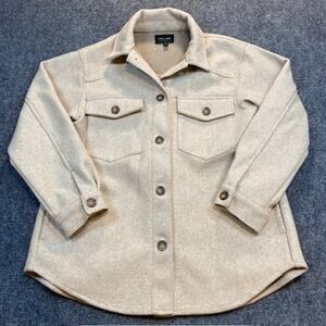 Love Tree Tan Button Up Flannel Shirt Jacket Shacket Women Medium Pockets Heavy